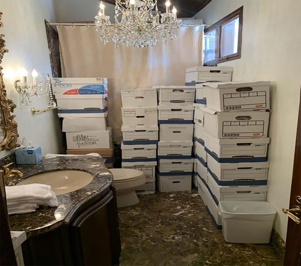 Documents in a bathroom.